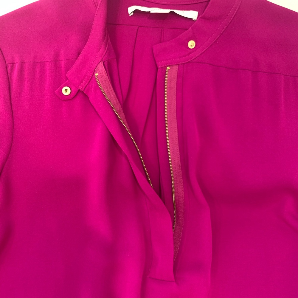 DVF Silk Fuchsia Zipper Blouse Sz 8 - Picture 3 of 5